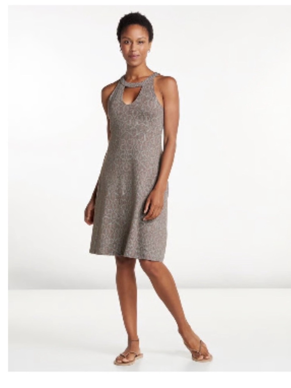 Toad&Co Falcon Brown with Batik Dot Keyhole Midi A-line Avalon Dress